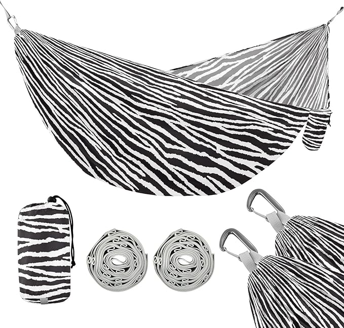 Camping Hammock Outdoor Hammocks for Outside White Zebra Beach Trees Portable Lightweight with Pockets Tree Straps Indoor