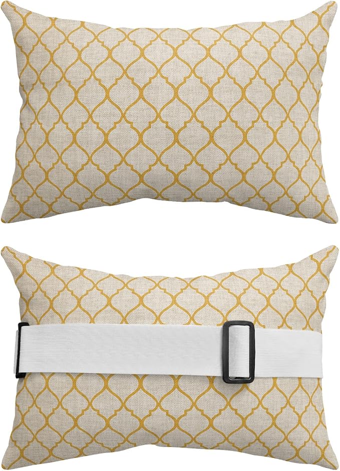 Outdoor Pillows Covers with Inserts Rustic Moroccan Geometric Quatrefoil Yellow Lattice Waterproof Pillow with Adjustable Strap Throw Pillows for Patio Furniture Recliner Lounge Chair, 12" x 20", 2PCS