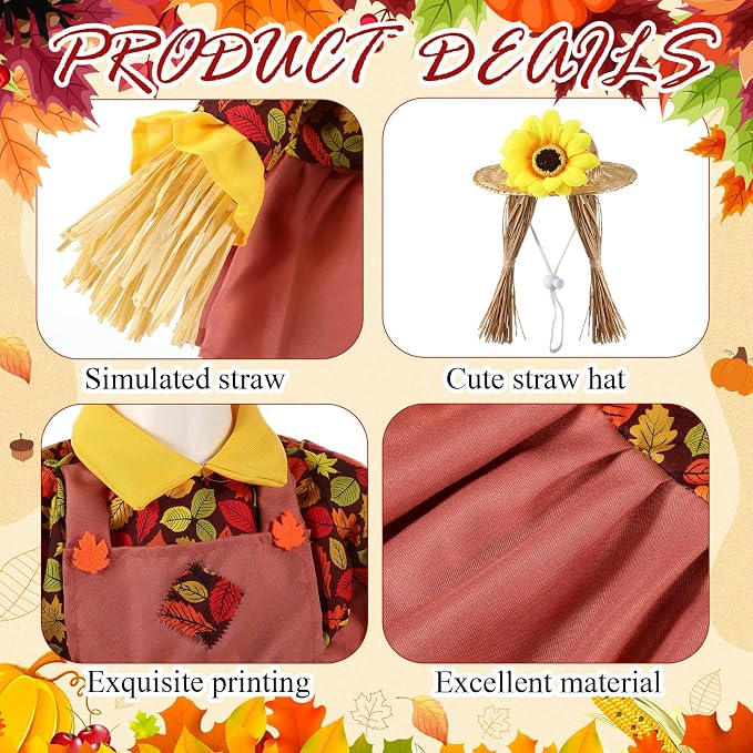 FuWeave Fall Porch Goose Outfit Maple Goose Costume Fancy Porch Geese Clothes with Wide Hat for 23" 17" Outdoor Patio