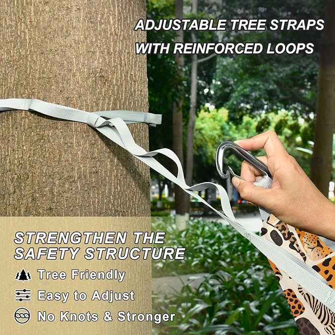 Camping Hammock Outdoor Hammocks for Outside Leopard Zebra Tiger Animal Skins Beach Trees Portable Lightweight with Pockets Tree Straps Indoor