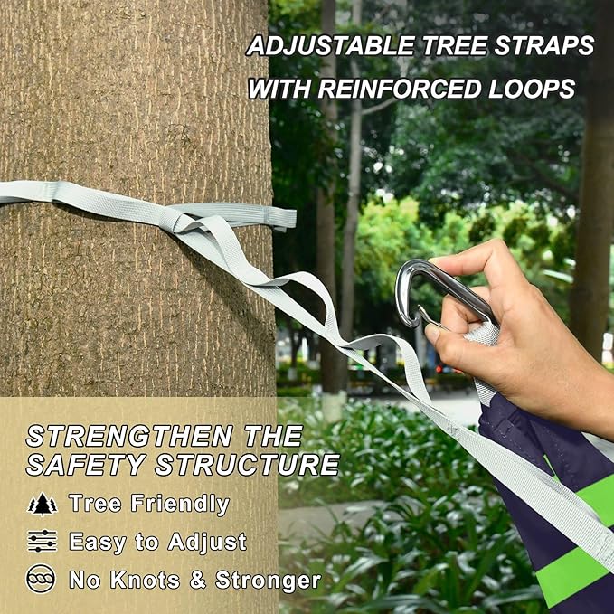 Black Green Simple Stripe 330lb Capacity Hammocks for Camping with Tree Straps Rope Hammock for Patio Backyard Lounge Base sillas para acampar