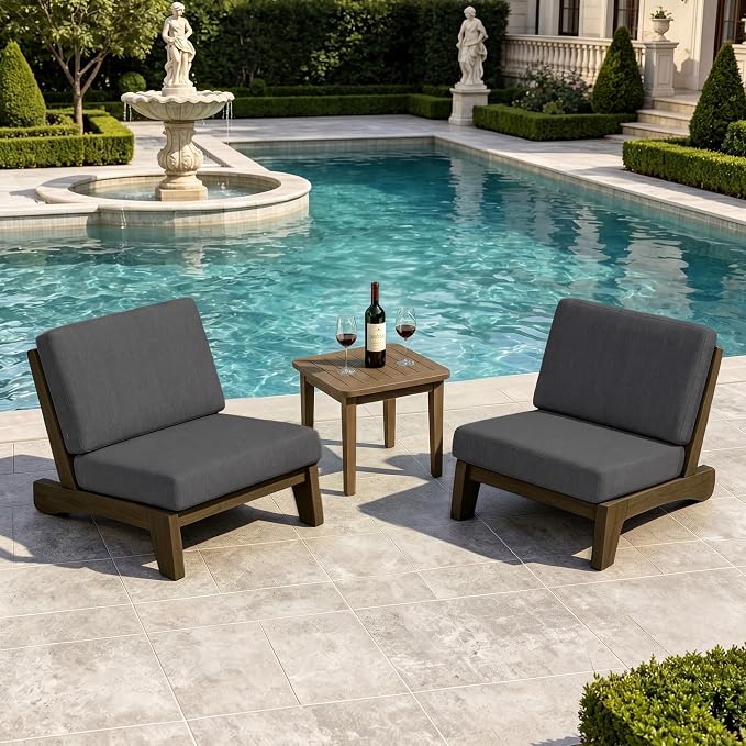 Pia Ricoo Patio Chairs Set of 2, Heavy Duty Wood Patio Furniture Set with Thick Cushions, Bistro Set All-Weather Outdoor Chairs for Balcony, Deck, Poolside, Porch - Drak Gray