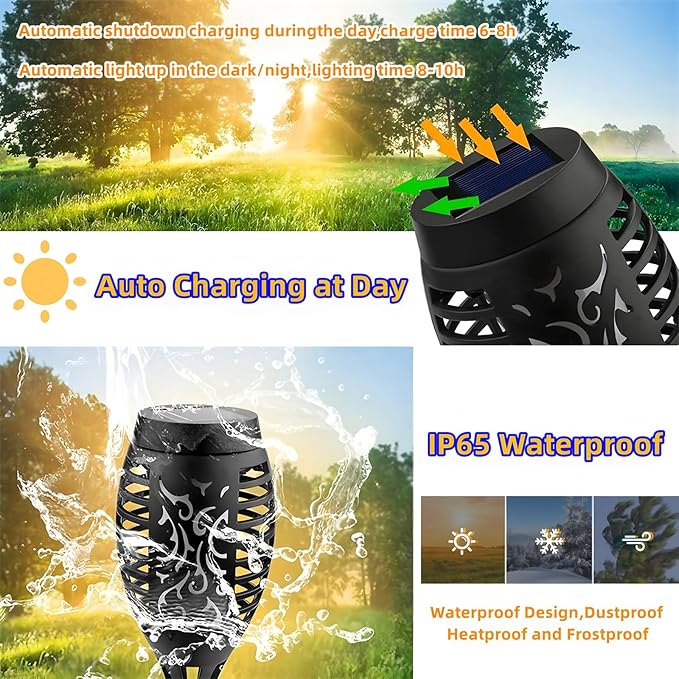 Solar Torch Light with Flickering Flame,4Pack Solar Lights Outdoor,Waterproof Solar Powered Yard Garden Lights,Solar Flame Light,Torches Lighting for Outside Patio Lawn Path Decorations (Purple)