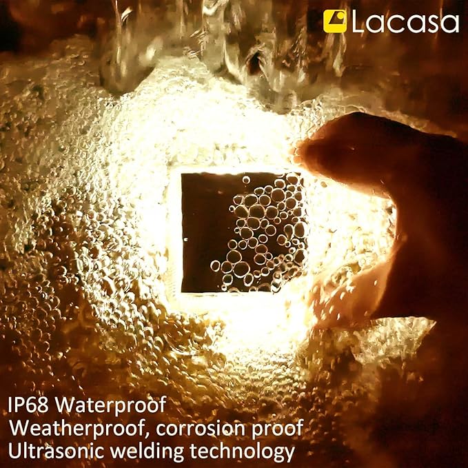 Lacasa 4 Pack Solar Deck Lights Outdoor Waterproof LED, Garden Step Lights Solar Powered Driveway Dock Marine, Dusk to Dawn Lighting for Yard Patio Pathway, Square, Warm White