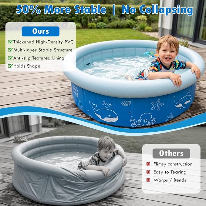 Upgraded Kiddie Baby Pool with Canopy & Sprinkler, 47in Foldable Toddler Pool with Shade, Kids Hard Plastic Swimming Wading Pool, Portable Water Play for Backyard Beach Outdoor