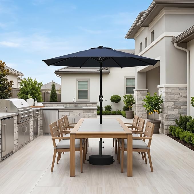 PURPLE LEAF 7.5' Round Patio Umbrella Outdoor Table Umbrella Aluminum Frame Market Umbrella with 8 Sturdy Ribs & Tilt for Garden Deck Lawn Pool Navy Blue