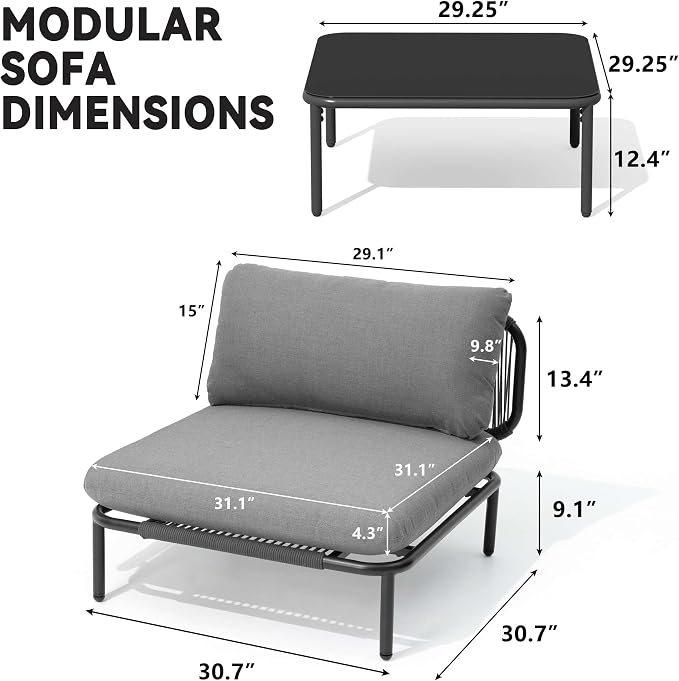 Crestlive Products Outdoor Patio Furniture Set with Coffee Table, 8 Seater Modular Oversized Patio Conversation Set with Cushions, Modern Sectional for Backyard, Deck, Porch, or Poolside