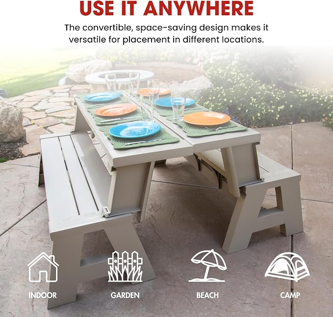 Convert-a-Bench Gen 1 2-in-1 Outdoor Convertible Bench to Picnic Table | Space-Saving, Weather-Resistant Patio Furniture for Yard, Deck, Garden | Easy Assembly & Durable - 1 Bench/Order, Driftwood