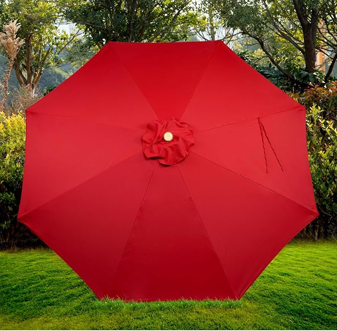 9ft Wooden Umbrella, Outdoor Patio Umbrella, Wood Market Umbrella, Patio Umbrella Wood Pole with Pulley Lift for Garden, Yard, Deck, Pool, Market