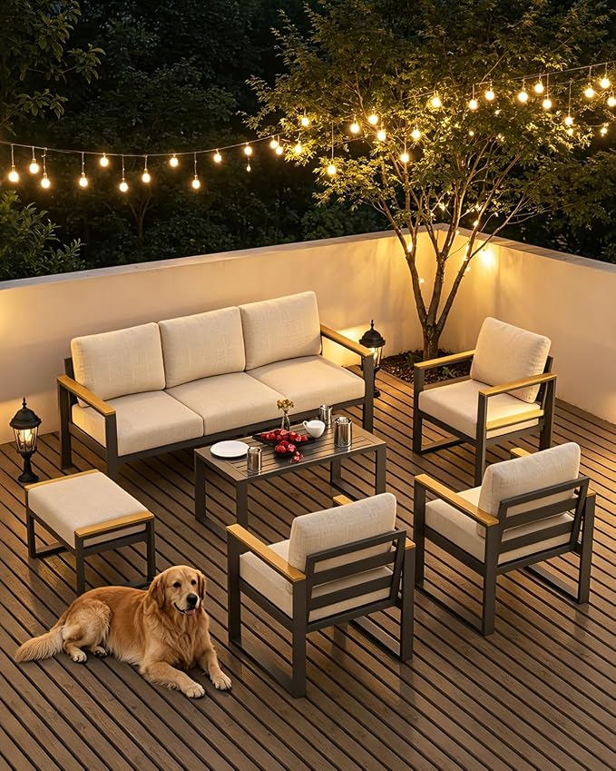 Aluminum Outdoor Patio Furniture - 1 Pcs 3-Seat Sofa and Coffee Table, All-Weather Metal Modern Outside Furniture with Washable Thick Cushion for Balcony, Garden, Deck, Backyard,Beige