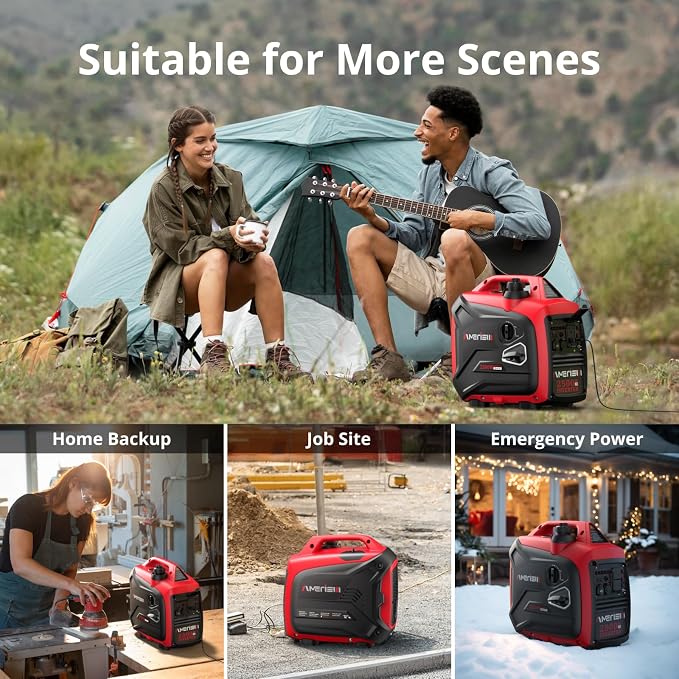 AMERISUN Portable Inverter Generator 2500W Gas Powered, CO Sensor, Super Quiet Gas Generator for Home Backup, Emergency, Camping,EPA Compliant