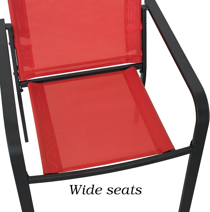 Anmutig Outdoor Bistro Set for 2, Stackable Chairs & Metal Table, Red | Weather-Resistant Textilene, Black Powder-Coated Steel Frame, Storage Shelf, Easy Assembly, Balcony, Deck, Poolside Use