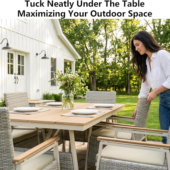 Outdoor Dining Table Set for 4, Rattan Patio Dining Sets with Waterproof Cushions, 5 Piece Patio Table and Chairs Set, Rectangular Dining Table and Patio Chairs for Porch/Deck/Yard, Green