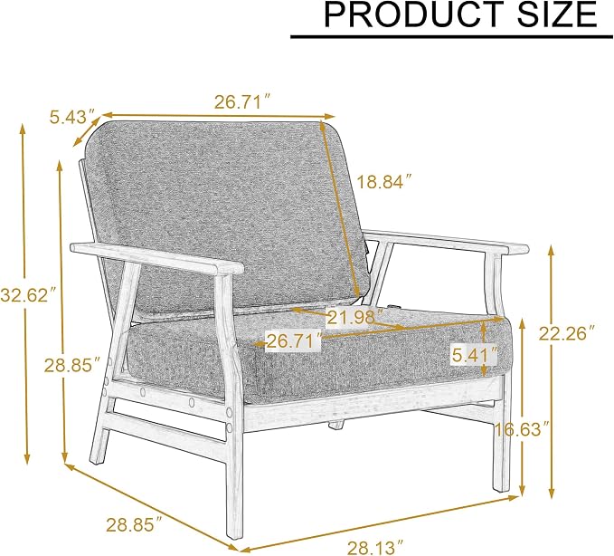 2 Piece Wood Patio Chair Outdoor Bistro Set, Outdoor Armrest Chair All Weather Patio Sofa Furniture Backyard Conversation Sets with Cushions, Grey