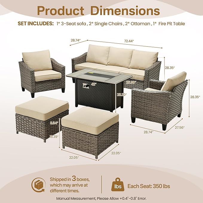 Wicker Patio Furniture Set,7 Pieces Modern Outdoor Conversation Set Sectional Sofa with Cushion and Ottomans for Garden, Poolside, Backyard