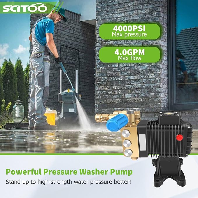 SCITOO 1" Shaft Horizontal Pressure Washer Pump, MAX 4000 PSI @ 4 GPM, Repalce for Most Parts Pressure Washers with Horizontal Engines