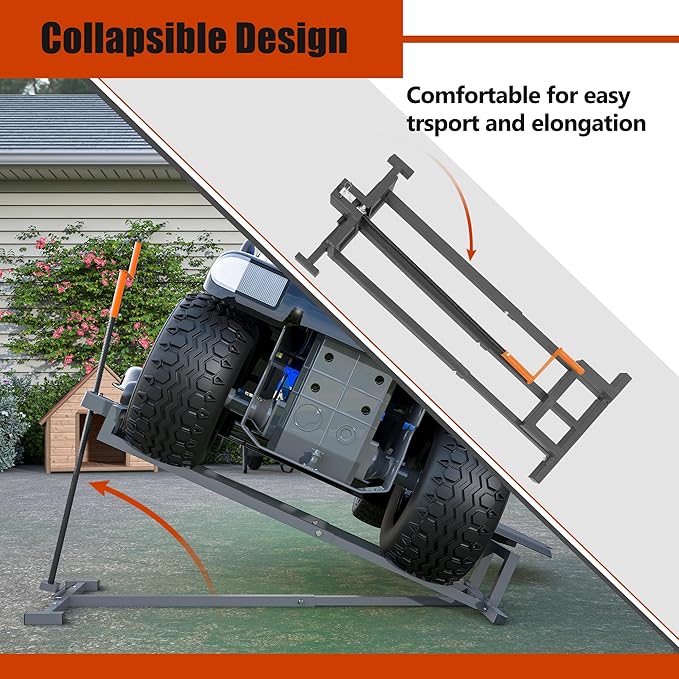 Ride on Lawn Mower Jack Lift, Telescopic Maintenance Jack for Lawn Mowers and Garden Tractors, Weight Capacity 880 Lbs, Lawn Mower Lift with Crank Handle & Power Tool Handle, Easy to Use (Grey)