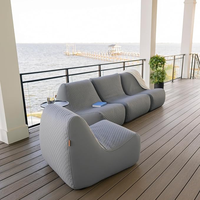 Big Joe Solvana Outdoor Sectional, 5 Piece Patio Furniture Set, Weather-Resistant Cool Touch Silicone Stitched Leather Sofa, Moonlit Gray