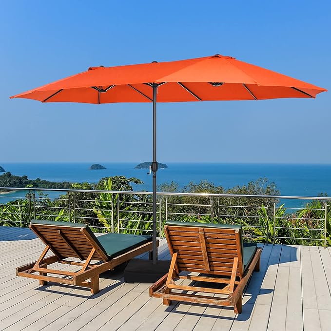 Tangkula 15FT Double-Sided Patio Umbrella, Outdoor Market Umbrella W/Hand-Crank System & Enhanced Base, Ultra-Large Twin Garden Umbrella W/ 12-Rib Structure for Residential & Commercial Use (Orange)