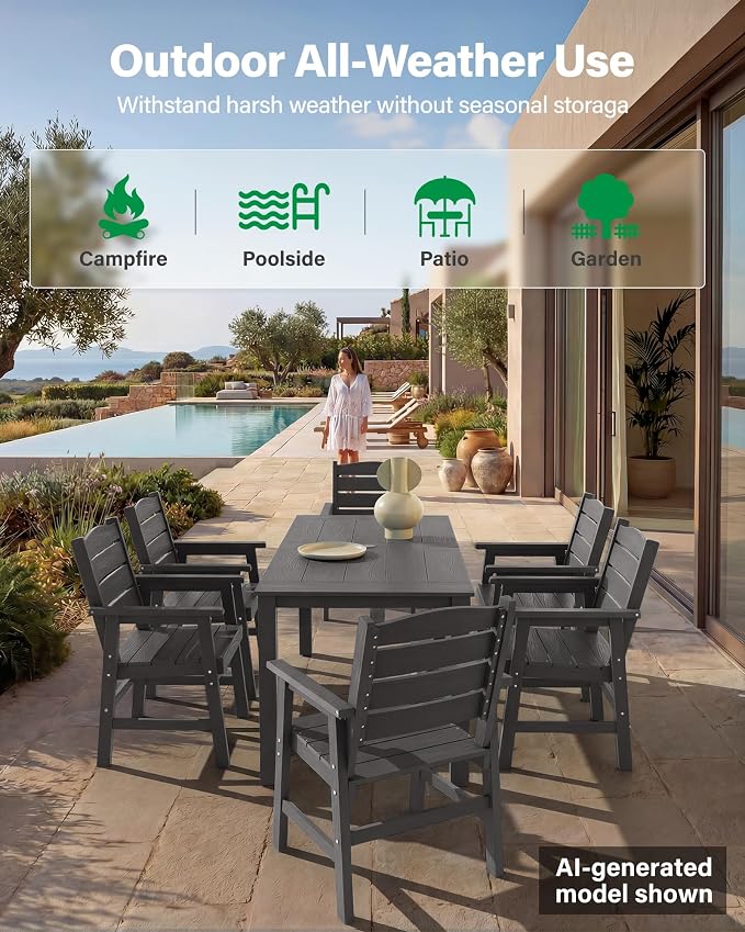 YEFU Outdoor Patio Table HIPS: 67" Rectangle Outdoor Dining Table with Umbrella Hole & Metal Aluminum Frame - All-Weather Patio Dining Table for 6 Person Modern Outside Furniture for Deck Garden Grey