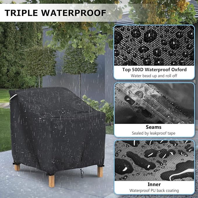 Gasadar Patio Chair Covers 2 Pack Waterproof for Outdoor Furniture, Heavy Duty 600D Patio Furniture Covers for Lounge Lawn Deep Seat 32" W x 37" D x 36" H, Black