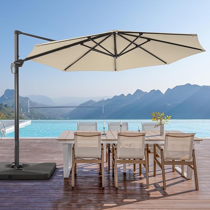 FLAME&SHADE 11 ft Cantilever Offset Patio Umbrella, Large Heavy Duty Outdoor Patio Umbrella Aluminum 360° Rotation Round Outdoor Umbrella for Deck,Pool,Backyard