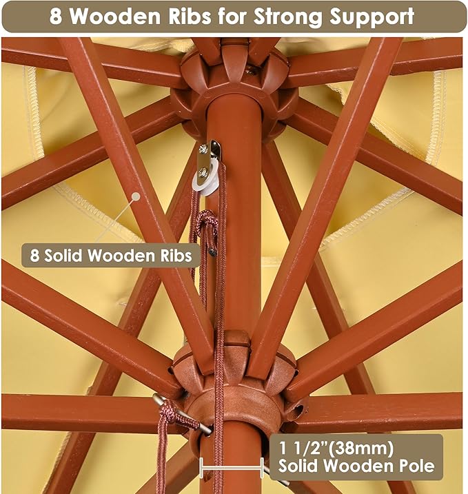 Yescom 9ft Coastal Solid Wood Umbrella Pulley Lift Commercial Base with Wheel Included for Seaside Restaurant Terrace Poolside Beach Club