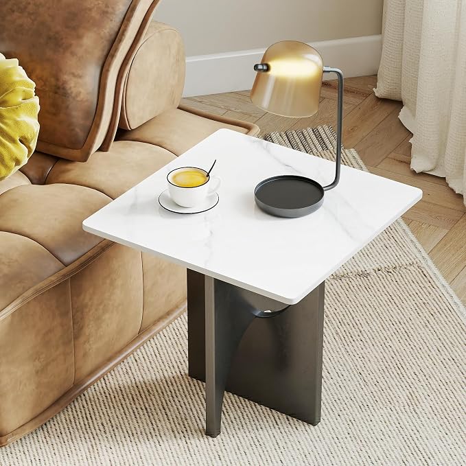 Square Table Top, 23.6” White Sintered Stone Tabletop, DIY Replacement & Cover Marble Desktop, Scratch & Wear Resistant, Suitable for Indoor & Outdoor