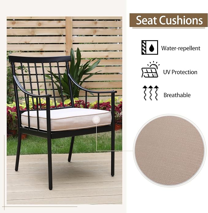 Sophia and William Patio Dining Set, 5 PCS | E-Coated and Steel, Rectangle Table, Straight Legs Chairs, 1.57" Umbrella Hole, Weather-Resistant, Easy to Clean