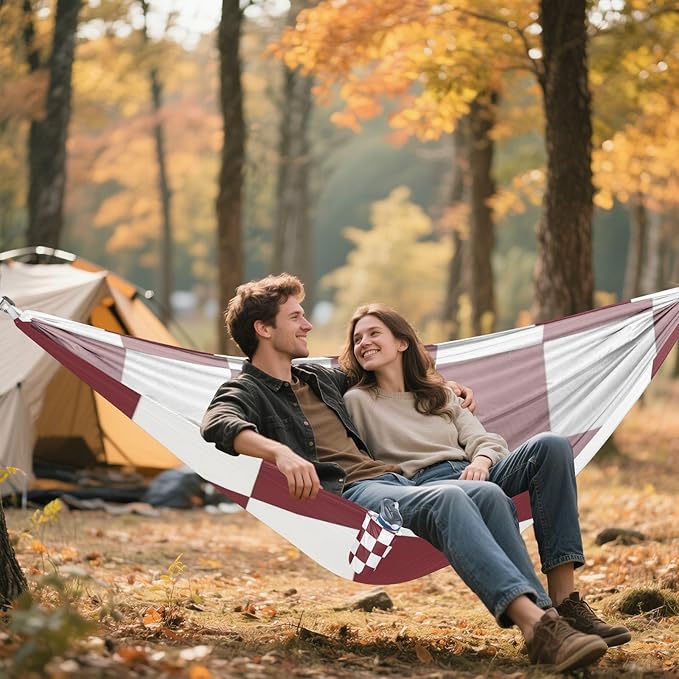 Brown and White American Plaid 330lb Capacity Hammocks with Portabl Carry Bag Tree Hammock for Outside Patio Garden hamaca para Patio Exterior