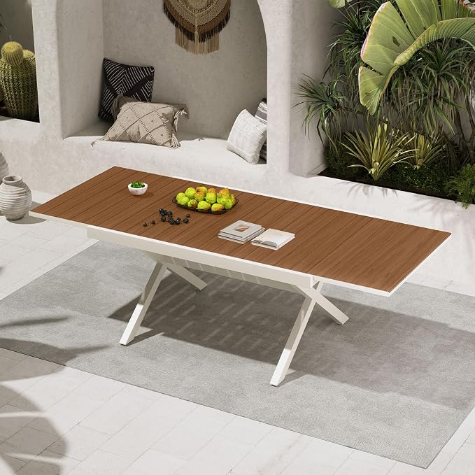 Grand patio Expandable Patio Dining Table, Extra Large 94.5" L x 37" W Outdoor Dining Table for 6-10 Person Wood Grain Rectangular Patio Table with E-Coating for Garden Porch Deck, Apricot