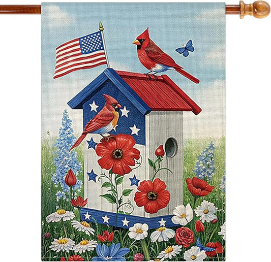 OTOSTAR Welcome Patriotic America 4th of July Garden Flag 28x40 Inch Double Sided Red White Blue Stars and Stripes Yard Outdoor Decorative Independence Memorial Day Garden Flag (House and Birds)