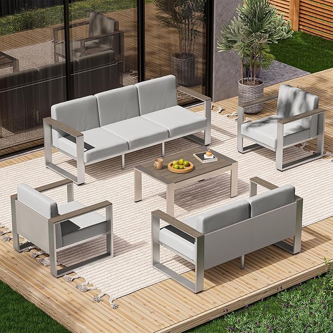Outdoor Aluminum Loveseat, Modern Patio Patio Furniture with Wide Seat and Thick Cushions, All-Weather Oversized Couch for Deck, Porch