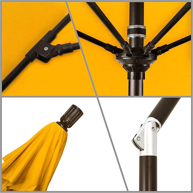 California Umbrella 9' Round Aluminum Pole Fiberglass Rib Market Umbrella, Crank Lift, Collar Tilt, Bronze Pole