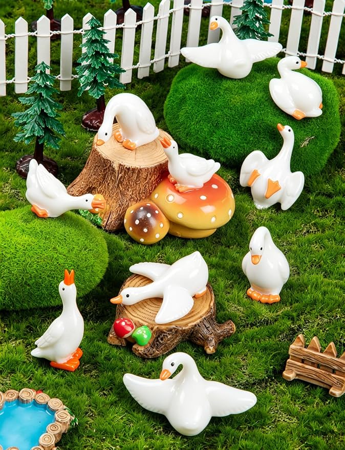 42pcs Mini Resin Goose Figurines, Tiny Animal Figurine Bulk | Small Desk Goose Decor for Garden Lawn Yard Micro Landscape Aquarium Potted Ornament DIY Craft