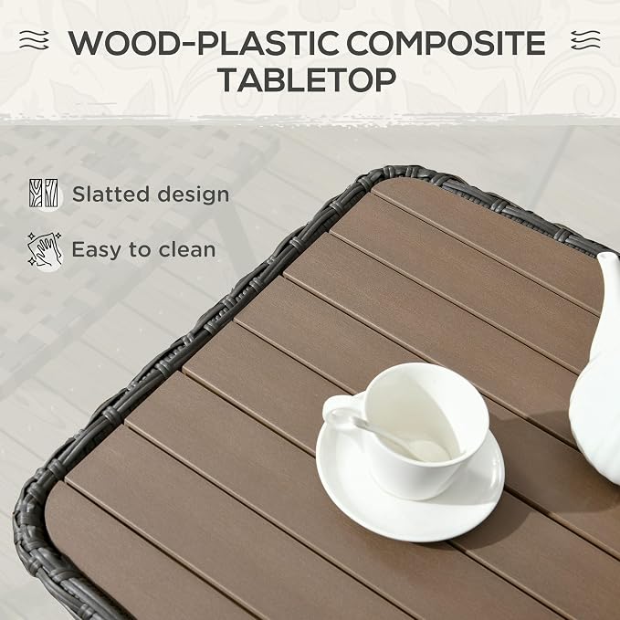 Outsunny PE Rattan Outdoor Coffee Table with Storage, 2-Layer Wicker Side Table, Patio Storage Table with Wood-Plastic Composite Top for Garden, Porch, Backyard, Mixed Brown