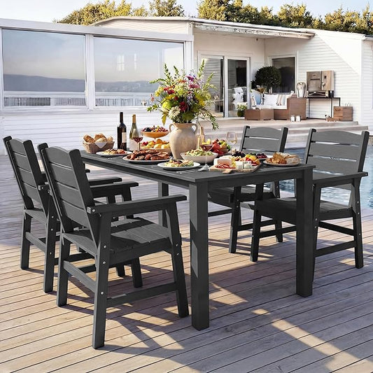 YEFU HIPS Patio Dining Sets: 5-Piece Outdoor Table and Chairs with Umbrella Hole - All-Weather Patio Dining Set for 4 Modern Outside Furniture with Metal Aluminum Frame for Family in Deck/Pool Grey