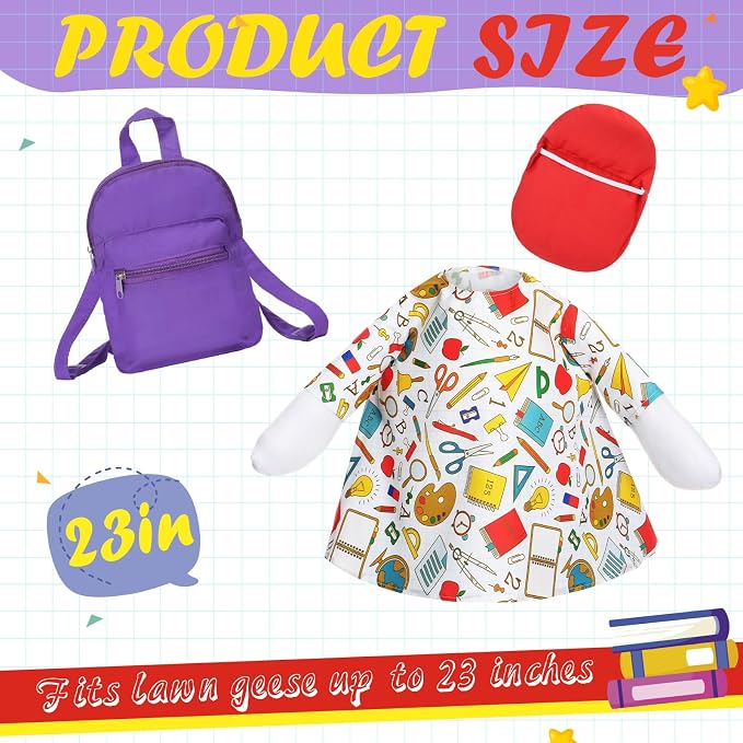 FuWeave Back to School Porch Goose Outfit Set for Plastic Statue Lawn Porch Goose Clothes with Schoolbag for Patio Decor