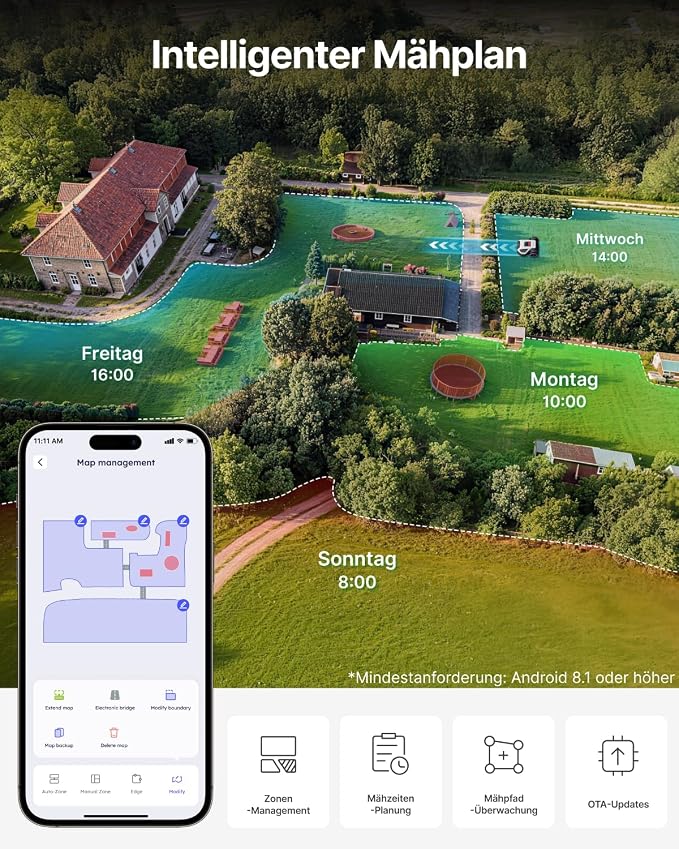 ANTHBOT M9 Set: Robotic Lawnmower Without Boundary Cable Including NetRTK & 4G Service (1 Year), Quick Installation Without RTK Base Station, NetRTK & Dual Vision, 900 m² (max. 1200 m²), 45% Incline