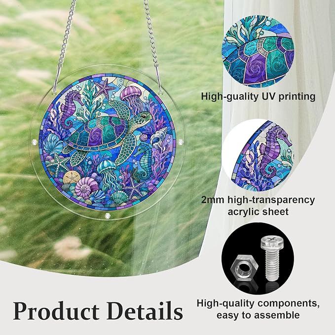 Acrylic Puzzle Suncatcher, Sun Catchers Puzzle for Window Hanging | 8.9 Inch Coastal Turtle DIY Suncatcher Puzzle for Adults, Ideal Gifts for Women, Men, Wife, Mom, Home & Garden Decor