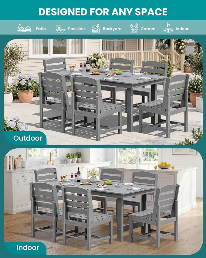 SERWALL All Weather Armless Outdoor Dining Chair Set of 2, Light Gray | Armless Dining Chairs built to last with 330 lb capacity. Compact 24.6"Dx19.3"Wx33.6"H. Weatherproof & easy to clean.