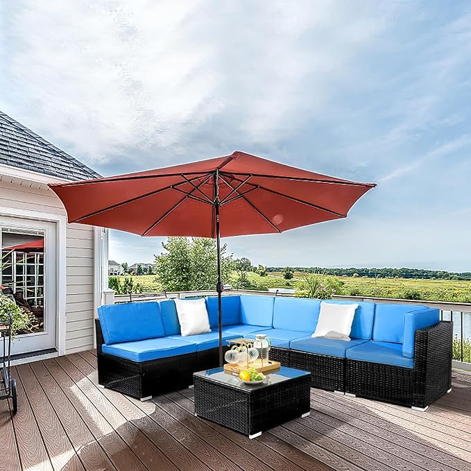 7 Pieces Patio Furniture Set - Outdoor Sectional Furniture with Cushion and Coffee Table Patio Conversation Sets for Backyard Outdoor Sofa Set Modular Sofa, Outdoor Patio Conversation Furniture Set