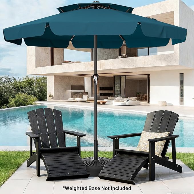 AreShark 12ft 2-Tier Patio Umbrella with Valance - Outdoor Umbrella Waterproof UV Protection, Market Table Umbrella w/ 8 Sturdy Ribs&Crank for Pool, Backyard, Garden(Lake Blue)