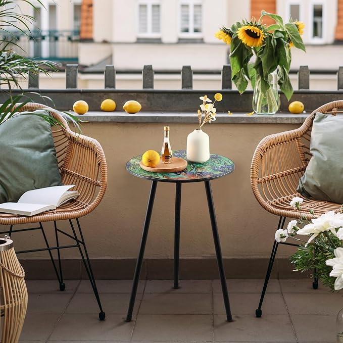 Party Zealot 2 Packs Metal Outdoor Side Table Irises Patio Side Tables for Outside Small End Tables Round Patio Coffee Table Plant Stand for Balcony, Indoor, Bedroom, Living Room, Small Space