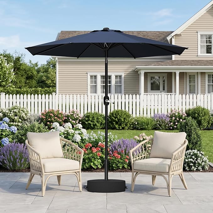 PURPLE LEAF 7.5' Round Patio Umbrella Outdoor Table Umbrella Aluminum Frame Market Umbrella with 8 Sturdy Ribs & Tilt for Garden Deck Lawn Pool Navy Blue
