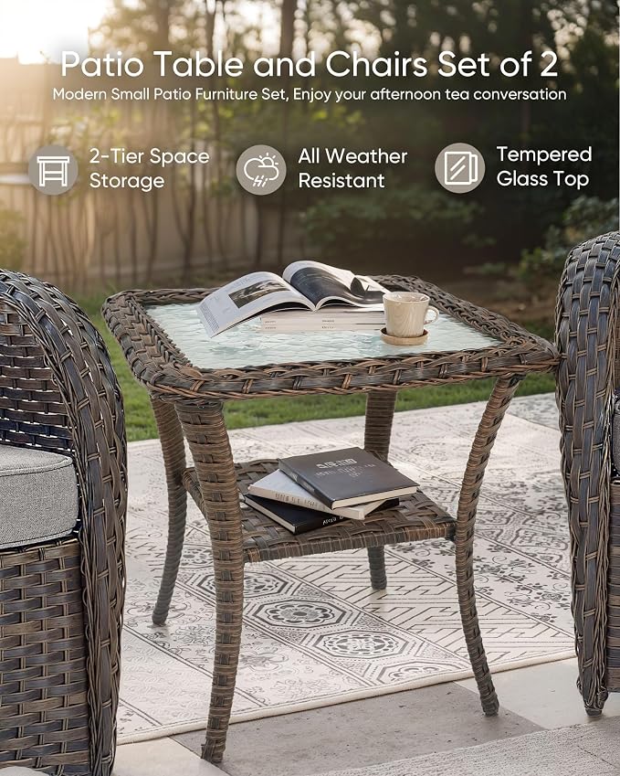 HUMMUH Luxury Patio Furniture Set with High Back Swivel Rocker Chairs & 3 Seater-Couch & Steel Fire Pit Table & Ottomans 7 Pieces Outdoor Conversation Set for Porch,Deck,Backyard