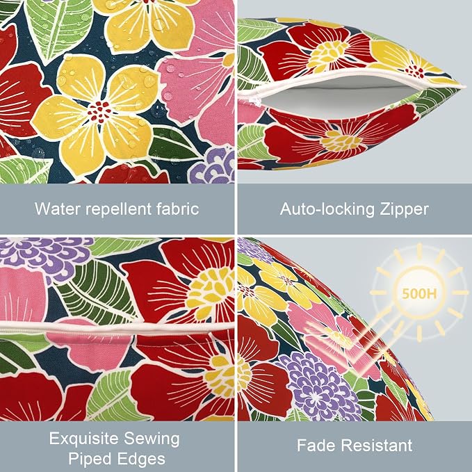 LVTXIII Outdoor Throw Pillow Covers Set of 2, Patio Waterproof Pillow Cases Fade Resistant Accent Pillow Covers for Home and Garden Furniture Decoration, 16x16, Flower Bloom