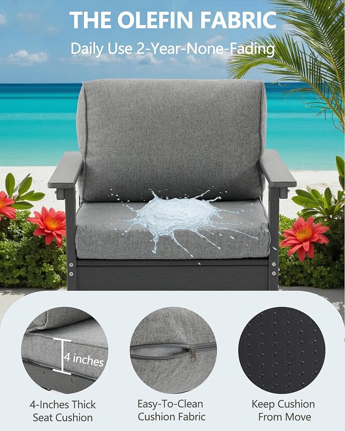 HDPE Outdoor Patio Furniture Set, 8-Piece Sofa Set with 4-Seat Couch, 2 Armchairs & 2 Coffee Tables, Weatherproof Conversation Set with Cushions, All-Weather Waterproof, for Garden, Porch & Backyard