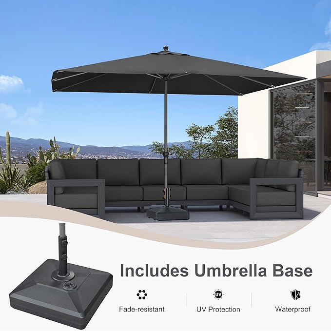 PURPLE LEAF 11.5' x 8' Rectangle Patio Market Umbrella with Base Outdoor Table Umbrellas Aluminum Frame Sun Shade with 8 Sturdy Ribs for Garden Deck Lawn Pool Black