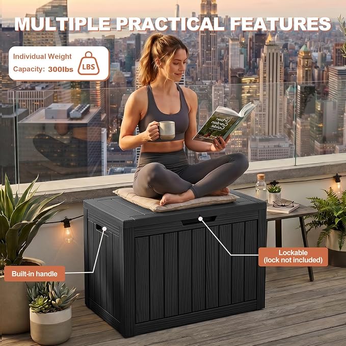 EFU Outdoor Storage Box 60 Gallon Deck Box (Indoor & Outdoor) Lockable UV Resistance Waterproof Resin Storage Bin Storage Box for Outdoor,Patio Storage(Black)